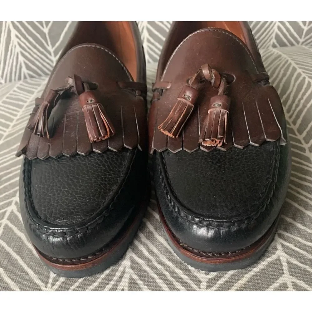 ALLEN EDMONDS Nashua Tassle Loafers Black Brown Pebbled Leather Men’s Shoes 9.5